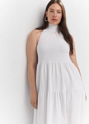  Mango Kadın Sırtı Açık Halter Elbise Beyaz
