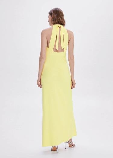  Mango Kadın Sırtı Açık Halter Elbise Pastel Sarı