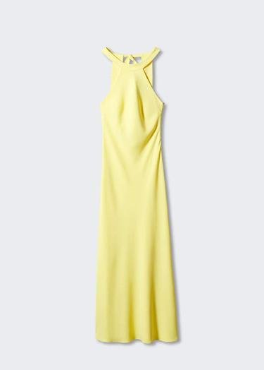  Mango Kadın Sırtı Açık Halter Elbise Pastel Sarı