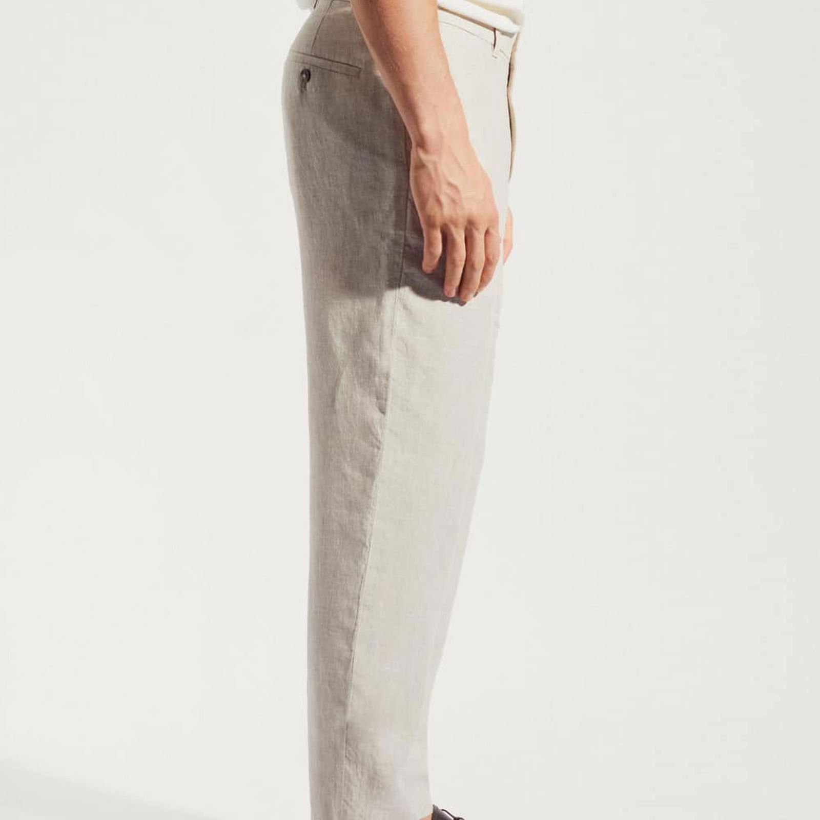 Mango Erkek Slim Fit %100 Keten Pantolon Ekru