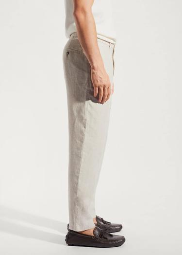  Mango Erkek Slim Fit %100 Keten Pantolon Ekru