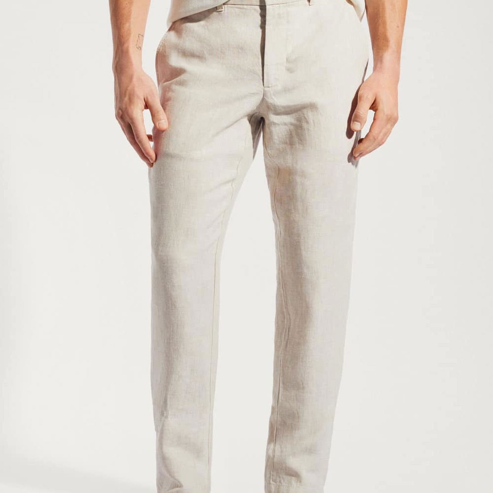 Mango Erkek Slim Fit %100 Keten Pantolon Ekru