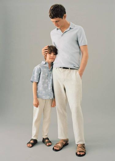  Mango Erkek Slim Fit %100 Keten Pantolon Ekru