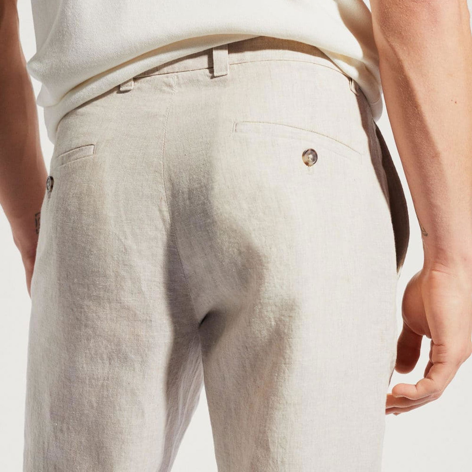 Mango Erkek Slim Fit %100 Keten Pantolon Ekru