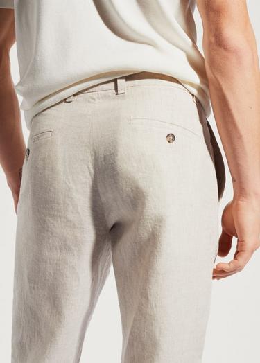 Mango Erkek Slim Fit %100 Keten Pantolon Ekru