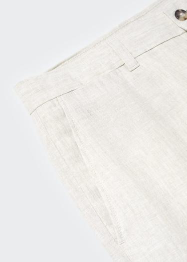  Mango Erkek Slim Fit %100 Keten Pantolon Ekru