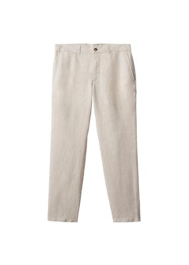  Mango Erkek Slim Fit %100 Keten Pantolon Ekru
