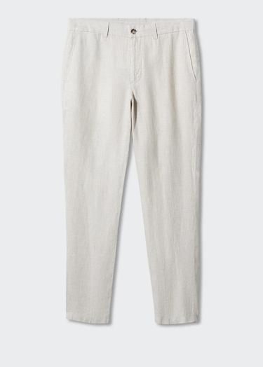  Mango Erkek Slim Fit %100 Keten Pantolon Ekru