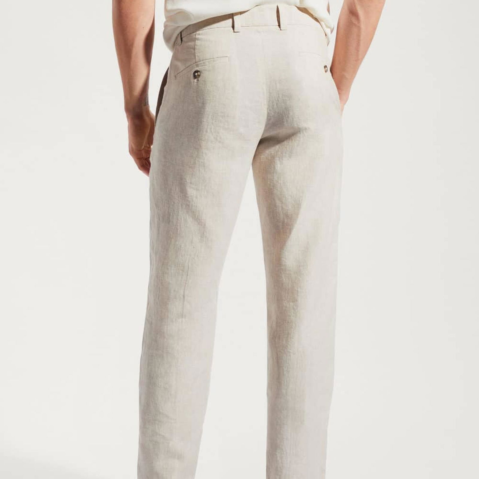 Mango Erkek Slim Fit %100 Keten Pantolon Ekru