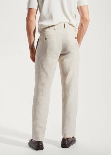  Mango Erkek Slim Fit %100 Keten Pantolon Ekru