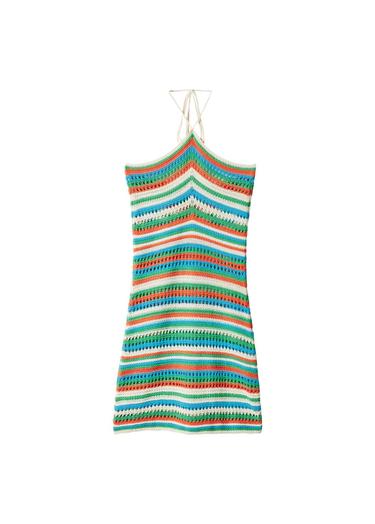  Mango Kadın Halter Yaka Dantel Elbise Pastel Yeşil