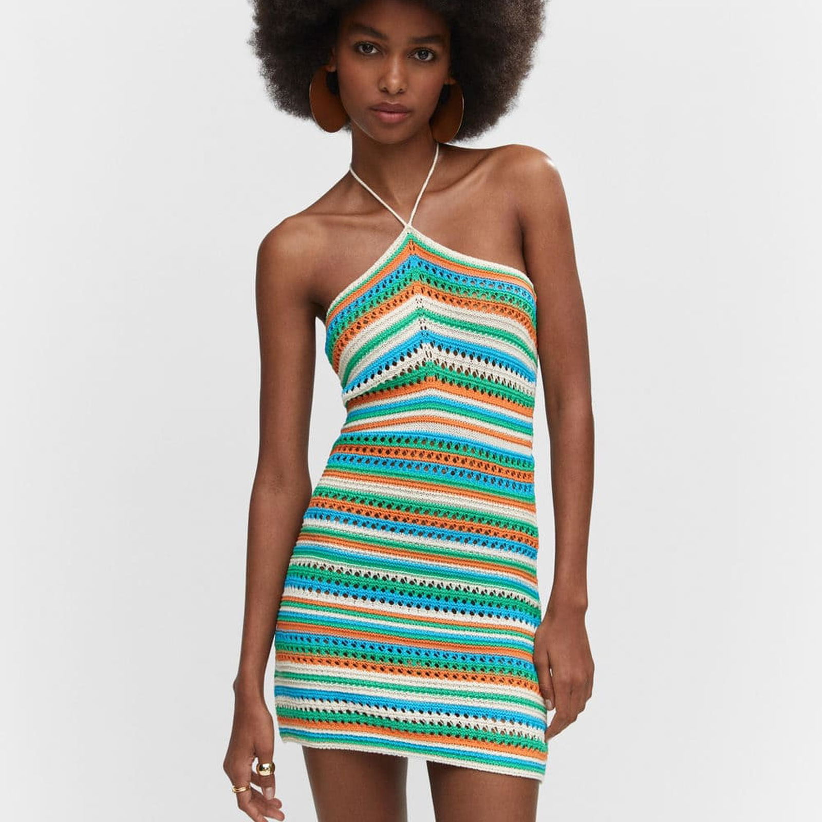 Mango Kadın Halter Yaka Dantel Elbise Pastel Yeşil