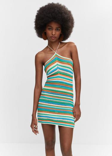  Mango Kadın Halter Yaka Dantel Elbise Pastel Yeşil