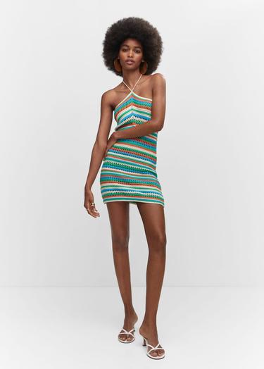  Mango Kadın Halter Yaka Dantel Elbise Pastel Yeşil