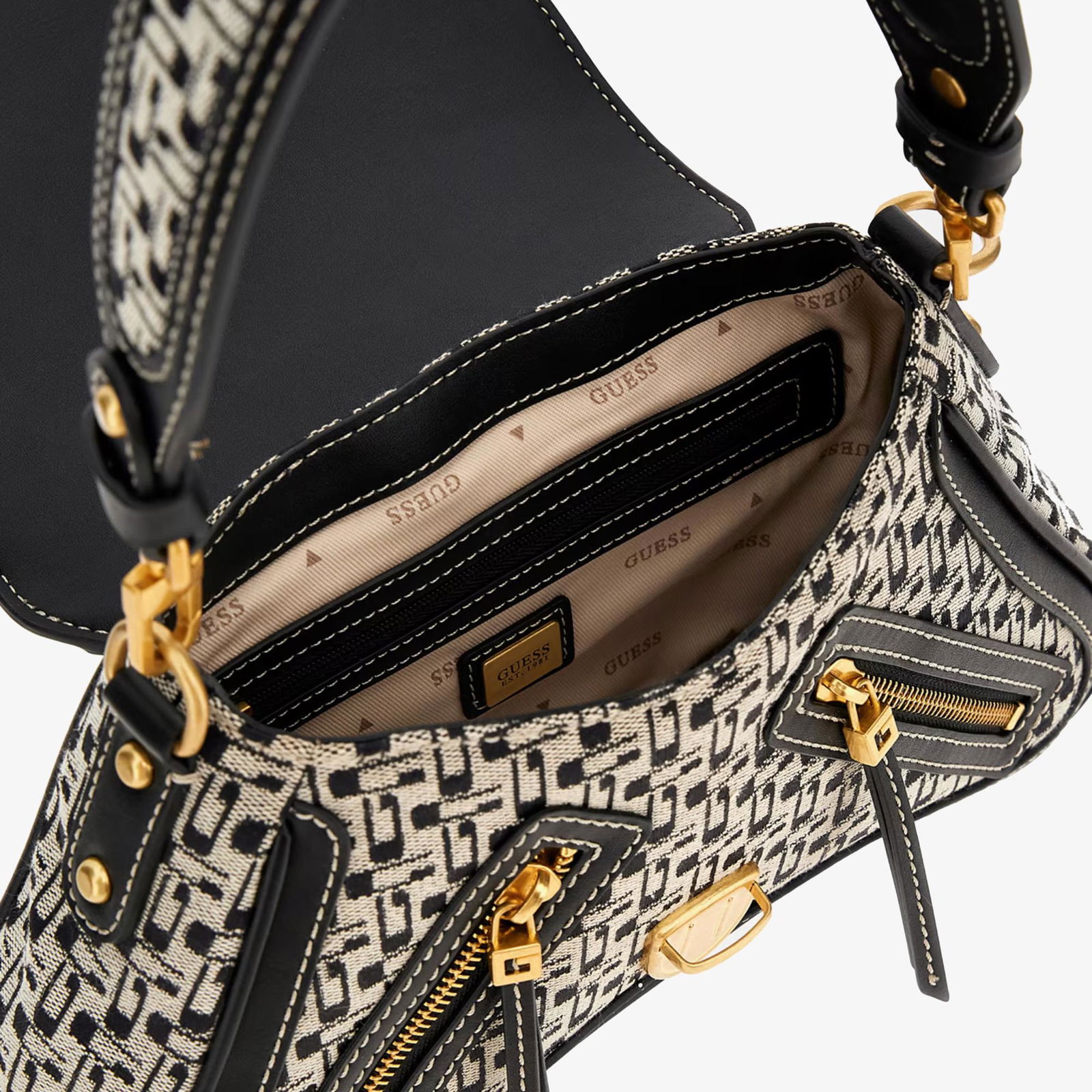 Guess Belle Vintage Flap Kadın Siyah Omuz Çantası