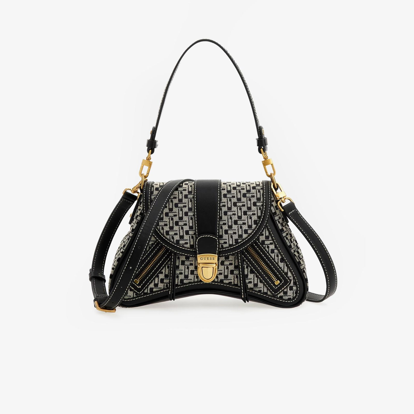 Guess Belle Vintage Flap Kadın Siyah Omuz Çantası
