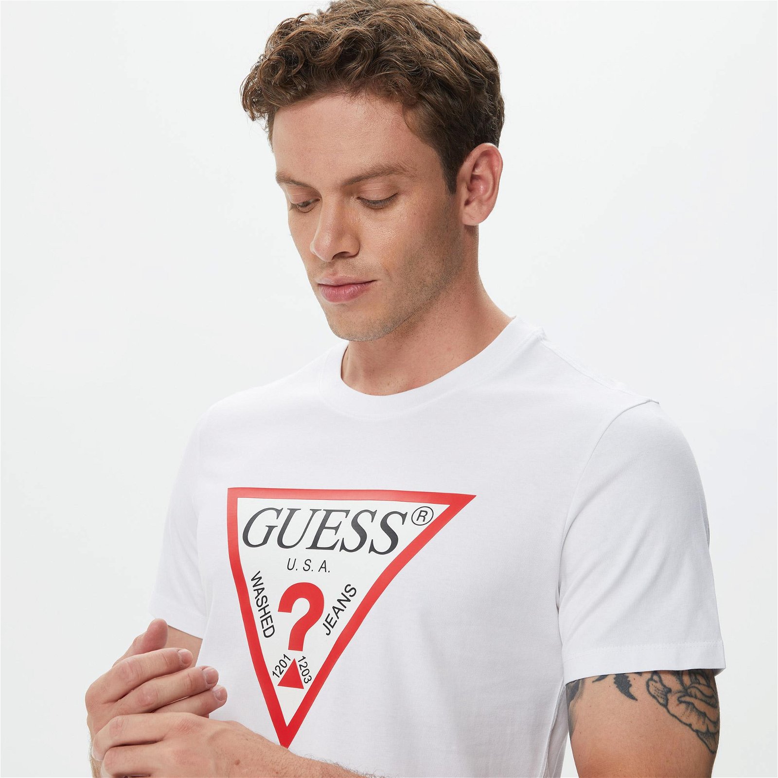 Guess Original Logo Erkek Beyaz T-Shirt