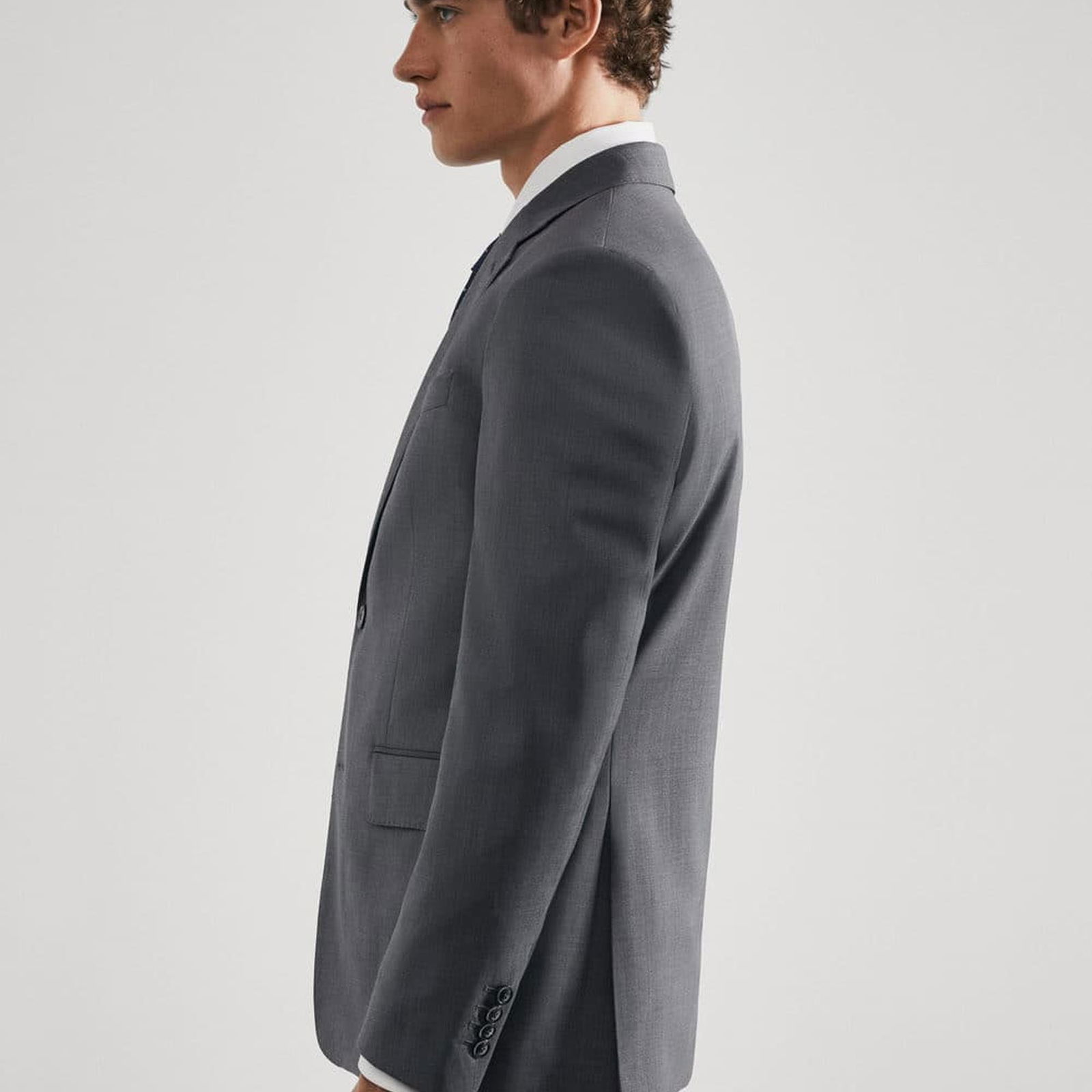 Mango Erkek Kırkım Yünlü Dar Kesim Takım Blazer Ceket Gri