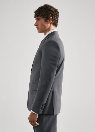  Mango Erkek Kırkım Yünlü Dar Kesim Takım Blazer Ceket Gri