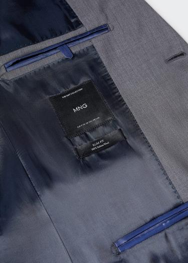  Mango Erkek Kırkım Yünlü Dar Kesim Takım Blazer Ceket Gri