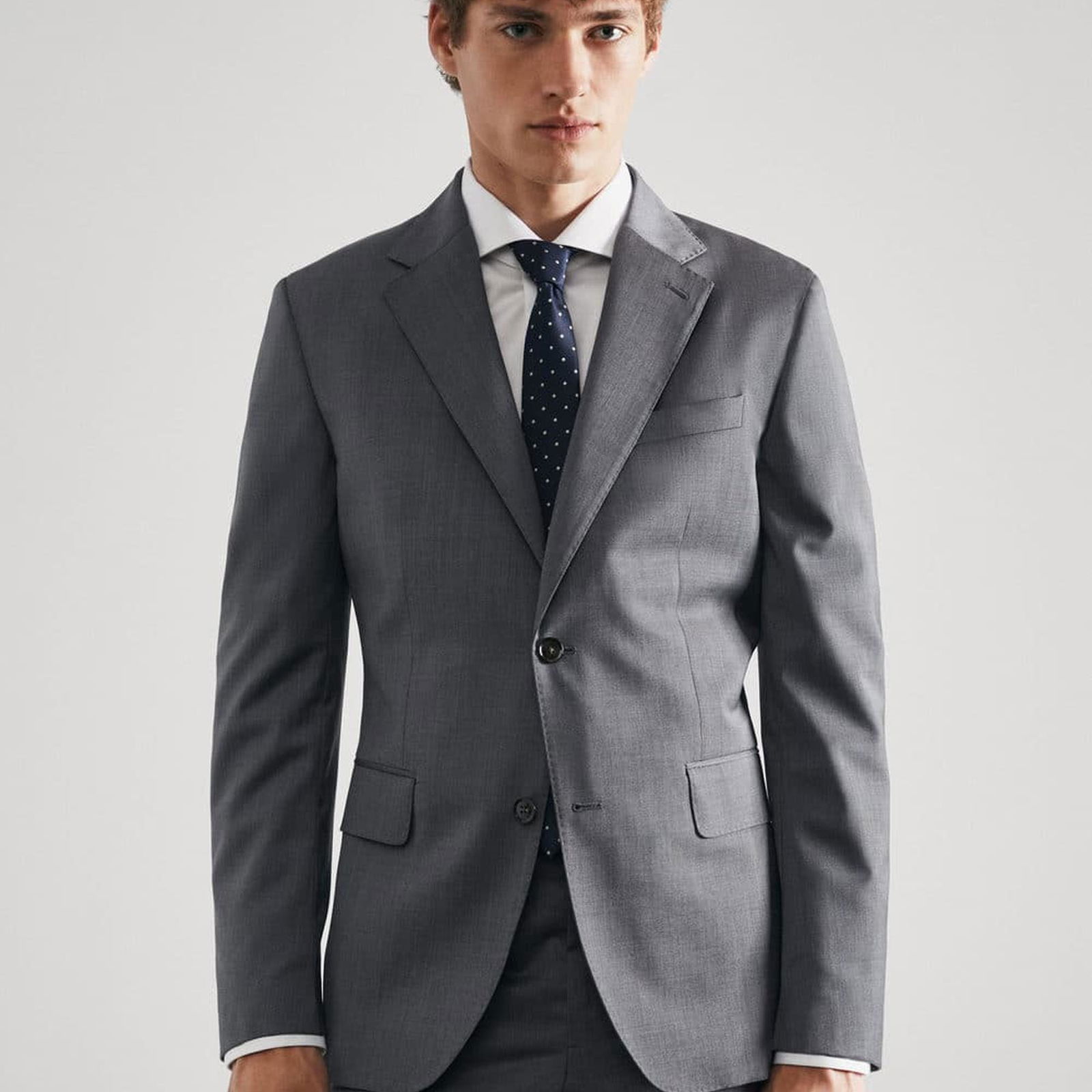 Mango Erkek Kırkım Yünlü Dar Kesim Takım Blazer Ceket Gri