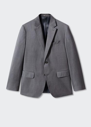  Mango Erkek Kırkım Yünlü Dar Kesim Takım Blazer Ceket Gri