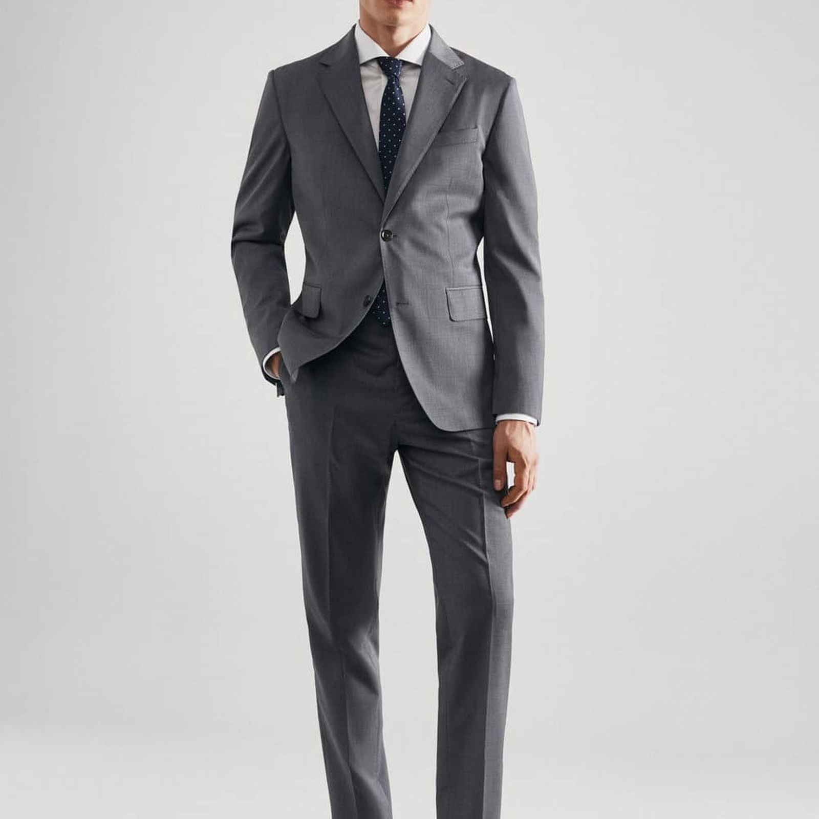 Mango Erkek Kırkım Yünlü Dar Kesim Takım Blazer Ceket Gri
