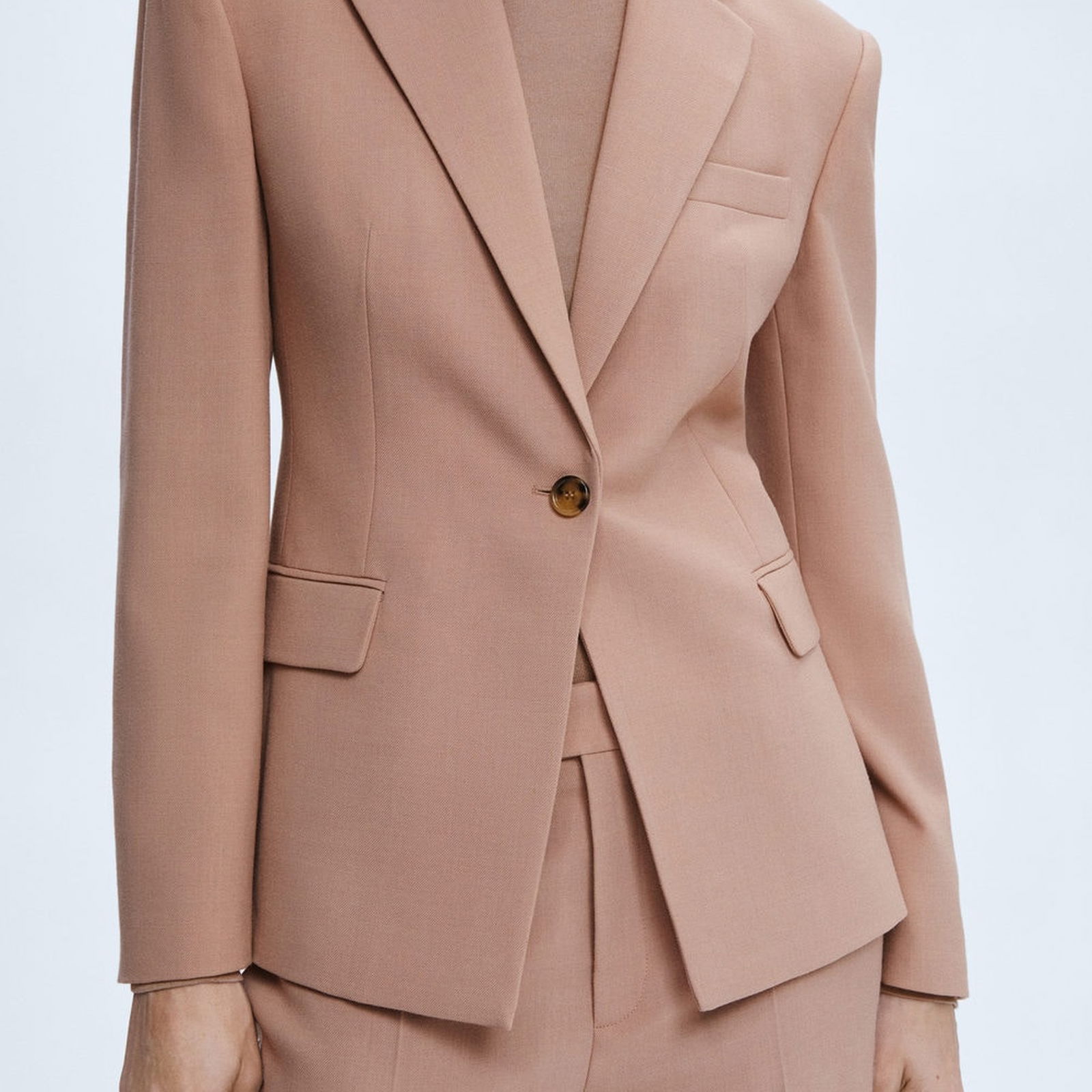 Mango Kadın Cepleri Dikişli Kumaş Blazer Ceket Deniz Mavisi