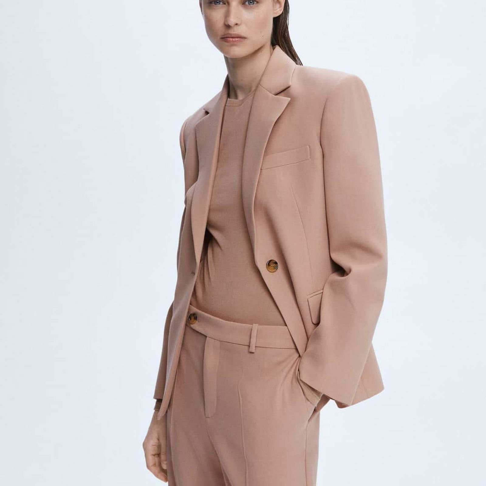 Mango Kadın Cepleri Dikişli Kumaş Blazer Ceket Deniz Mavisi