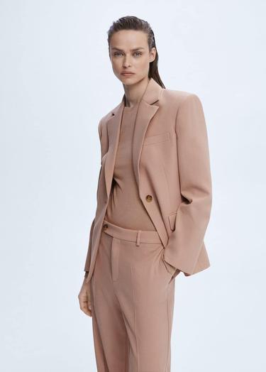  Mango Kadın Cepleri Dikişli Kumaş Blazer Ceket Deniz Mavisi