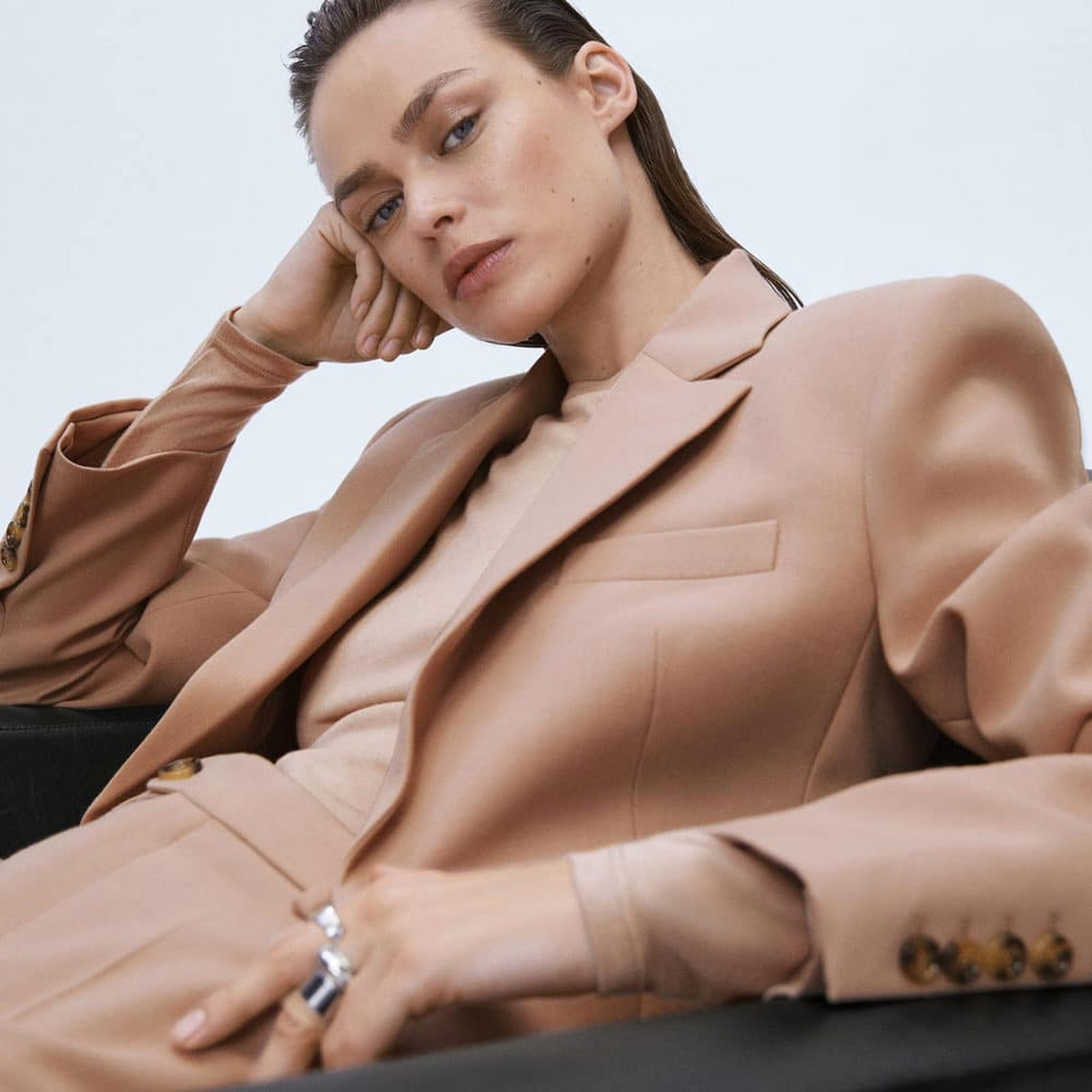 Mango Kadın Cepleri Dikişli Kumaş Blazer Ceket Deniz Mavisi
