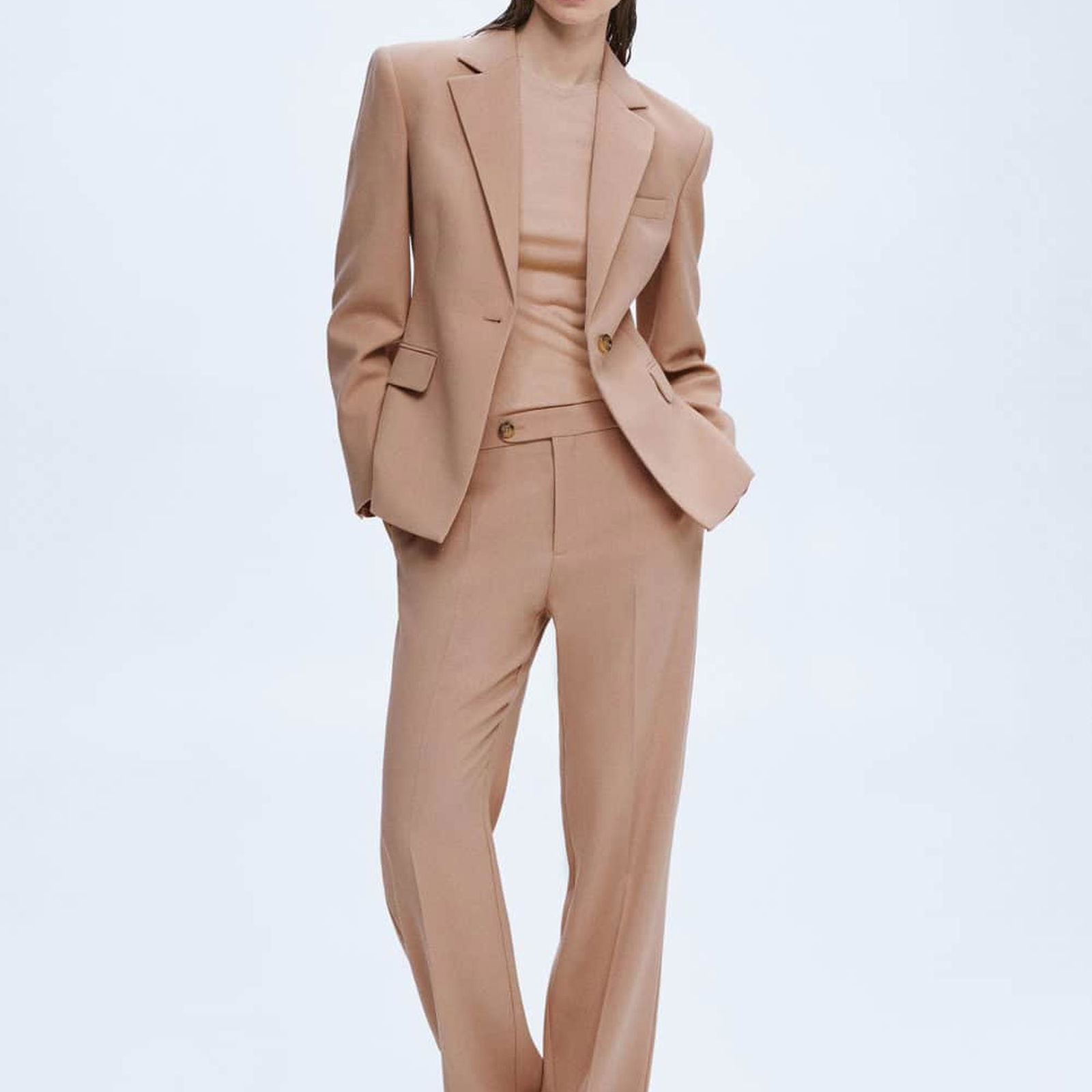 Mango Kadın Cepleri Dikişli Kumaş Blazer Ceket Deniz Mavisi