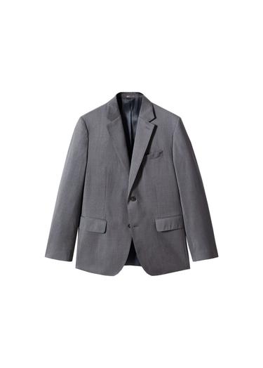  Mango Erkek Kırkım Yünlü Dar Kesim Takım Blazer Ceket Gri