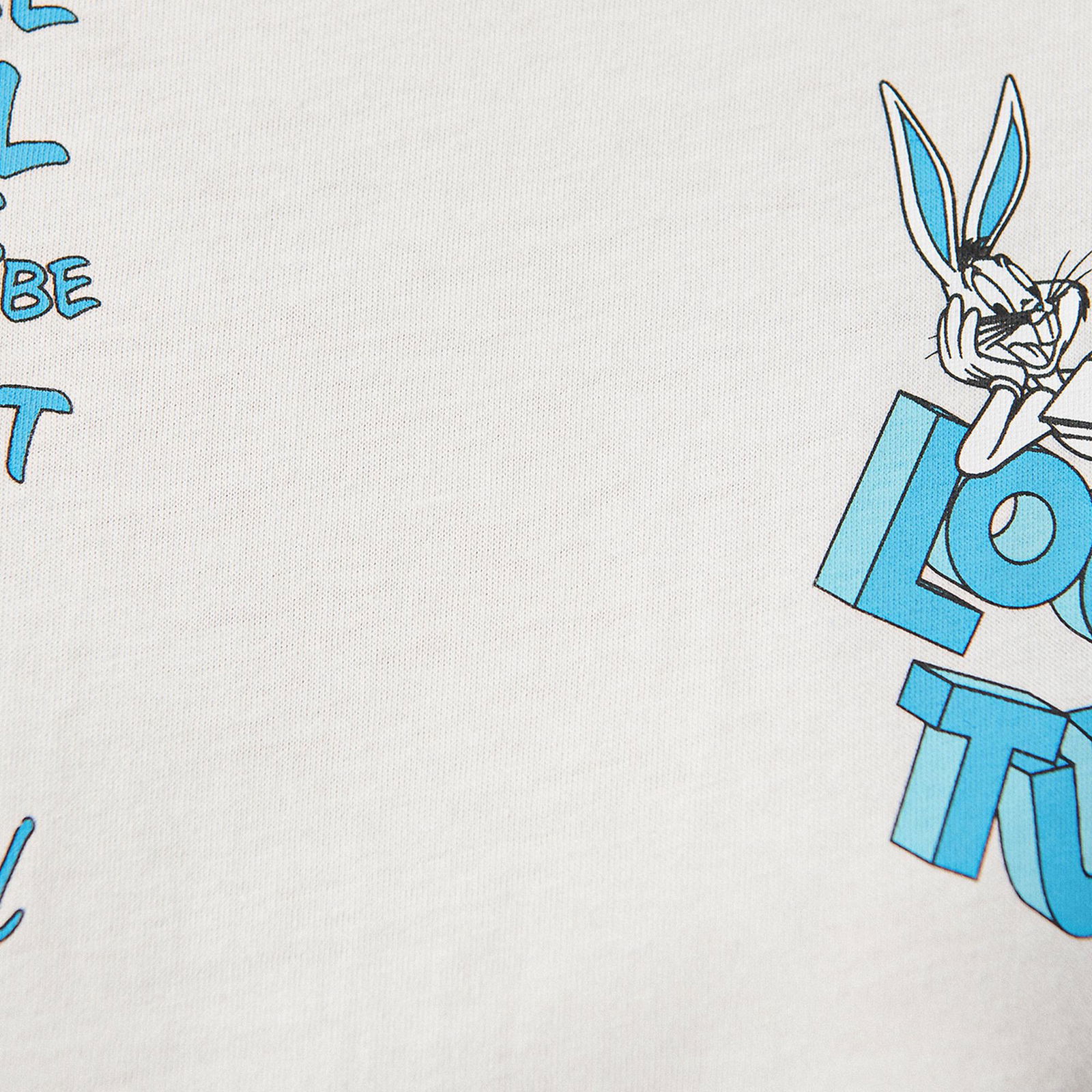 Mavi Bugs Bunny Baskılı Beyaz Tişört Crop / Kısa Kesim 1612066-80194