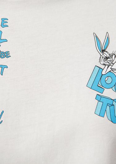  Mavi Bugs Bunny Baskılı Beyaz Tişört Crop / Kısa Kesim 1612066-80194