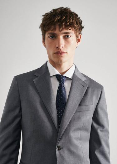 Mango Erkek Kırkım Yünlü Dar Kesim Takım Blazer Ceket Gri