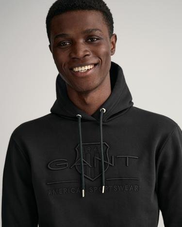  Gant Erkek Siyah Regular Fit Kapüşonlu Logolu Sweatshirt