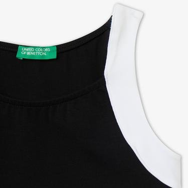 Benetton Renk Bloklu Crop Top Çocuk Siyah Kolsuz T-Shirt