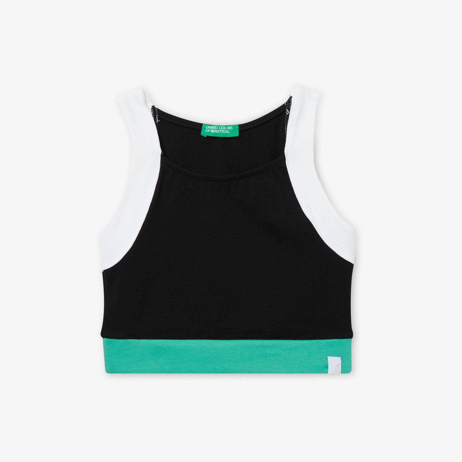 Benetton Renk Bloklu Crop Top Çocuk Siyah Kolsuz T-Shirt