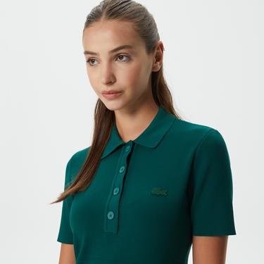  Lacoste Kadın Uzun Kollu Gömlek Yaka Yeşil Elbise