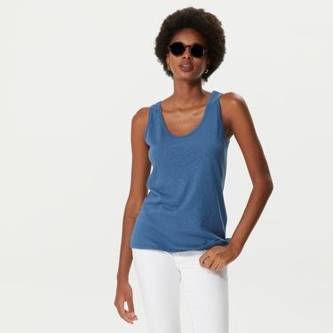  Benetton Keten Karışımlı Kadın Lacivert Kolsuz T-Shirt
