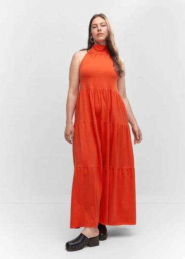  Mango Kadın Sırtı Açık Halter Elbise Turuncu