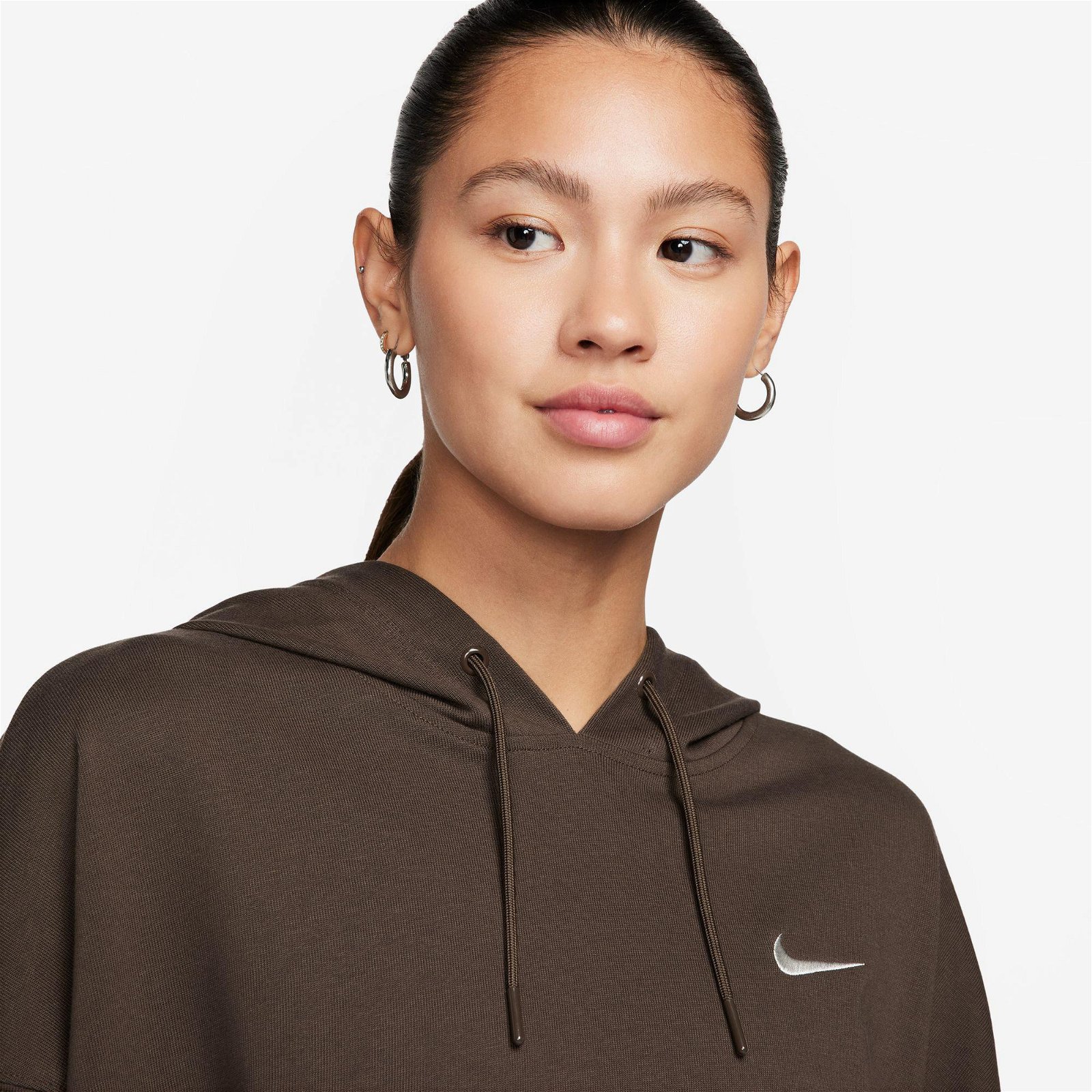 Nike Sportswear Jersey Oversize Pullover Hoodie Kadın Kahverengi Sweatshirt
