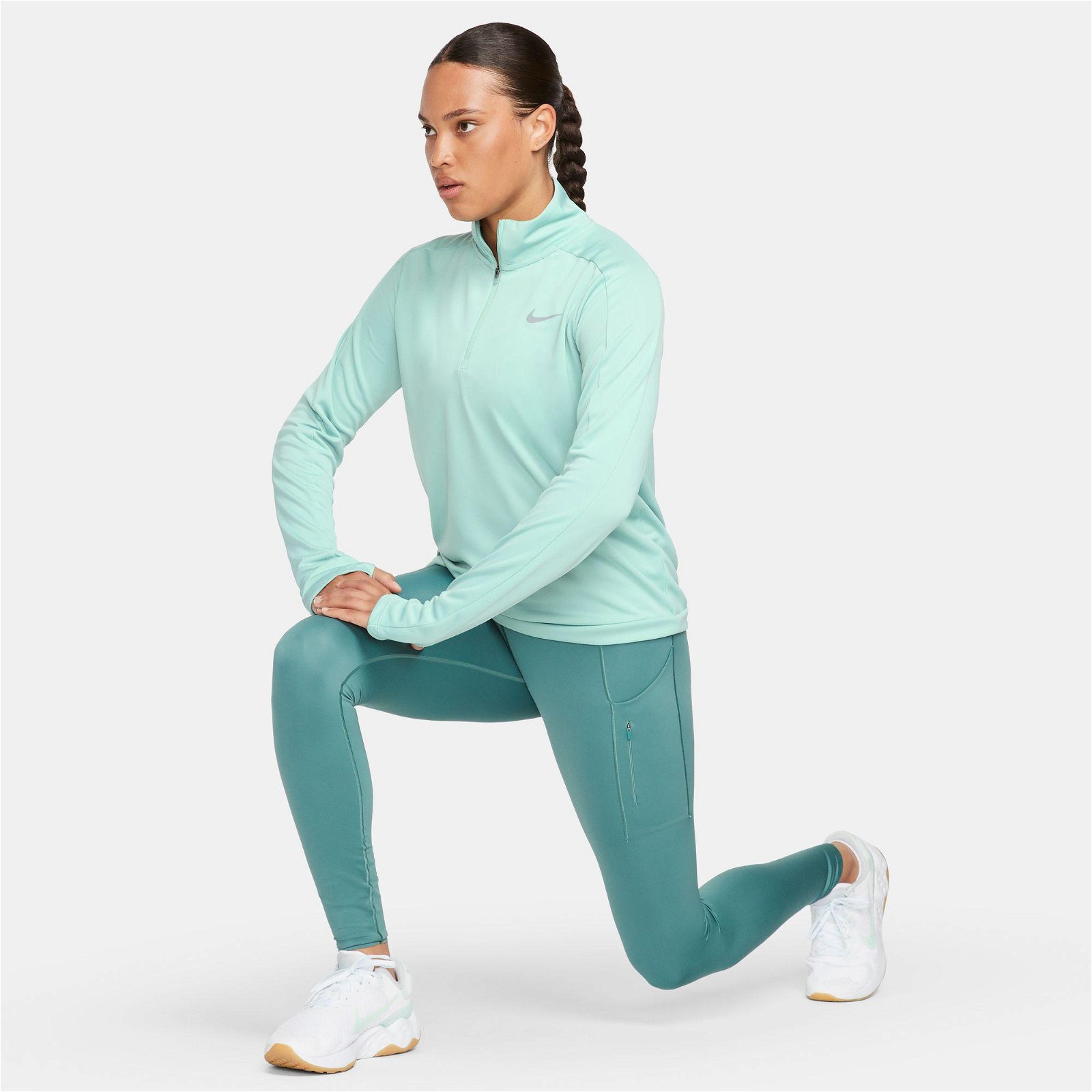 Nike Dri-FIT Pacer Kadın Yeşil Uzun Kollu Sweatshirt