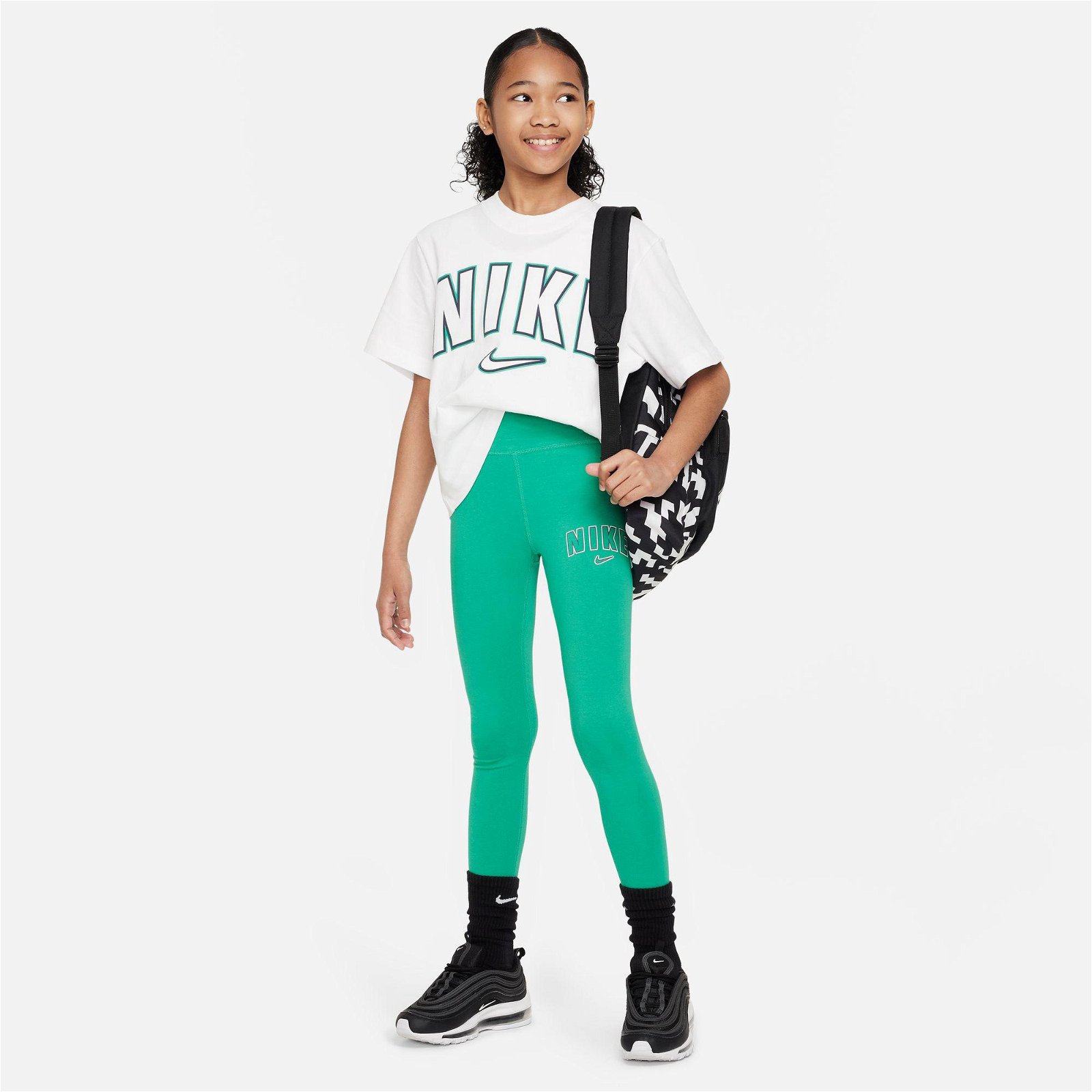 Nike Sportswear Trend High Weist Print Çocuk Yeşil Tayt