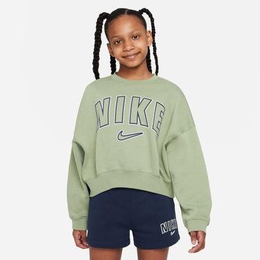  Nike Sportswear Trend Fleece Crew Print Çocuk Yeşil Sweatshirt