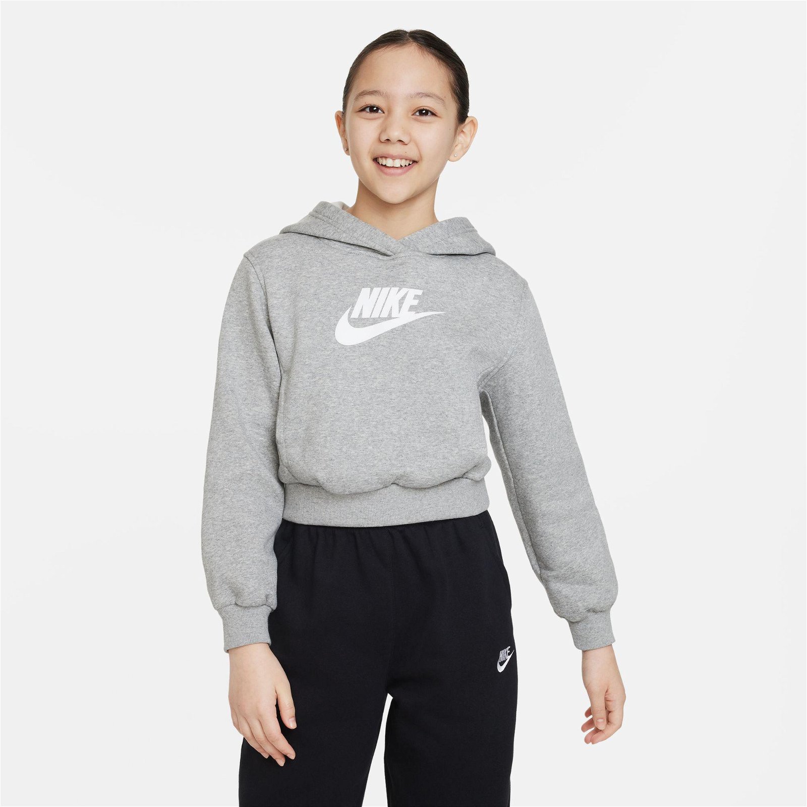 Nike Sportswear Club Fleece Crop Hoody Çocuk Gri Sweatshirt