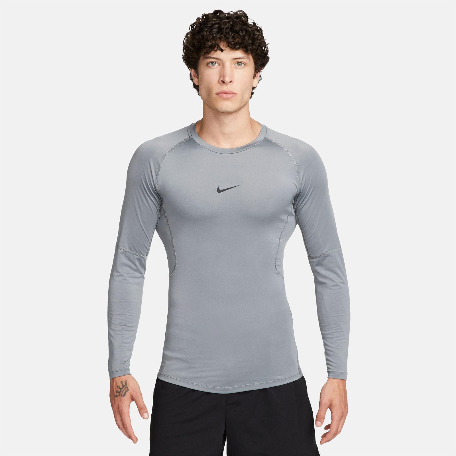 Nike Pro Dri-FIT Top Erkek Gri Uzun Kollu T-Shirt