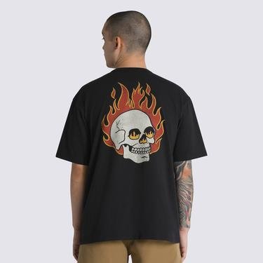  Vans Flaming Skull Washed Erkek Siyah T-Shirt