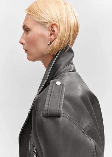  Mango Kadın Eskitilmiş Görünümlü Biker Ceket Siyah